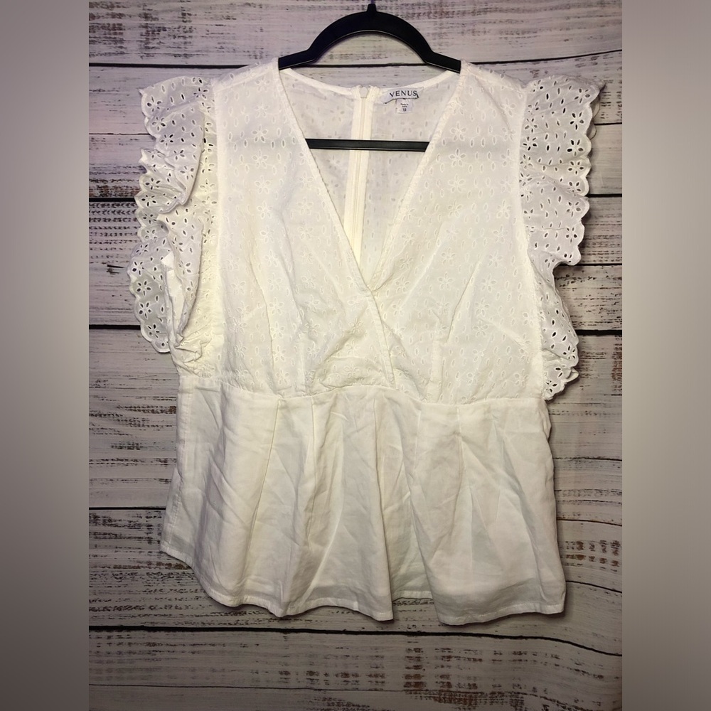 VENUS White Eyelet Ruffle Sleeve Blouse size 12 NWOT - Picture 5 of 12